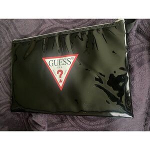 NEW GUESS‎ Women's Black Patent Logo  Large Zip ENVELOPE Wristlet Purse-Vintage